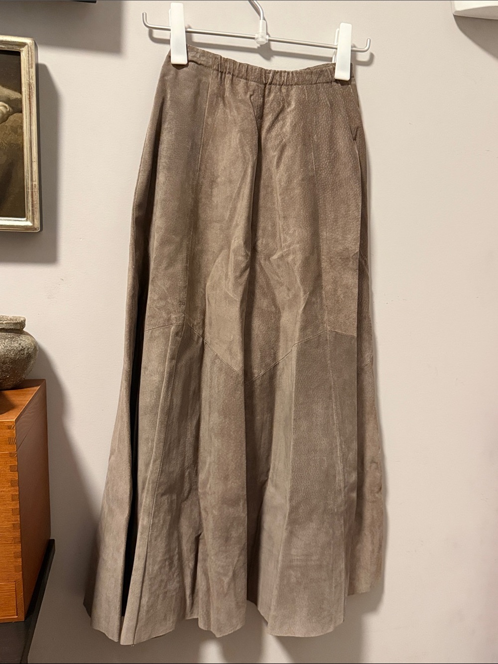 Talbots Taupe Suede Maxi Skirt - Flowing A-Line Silhouette Fully Lined XS